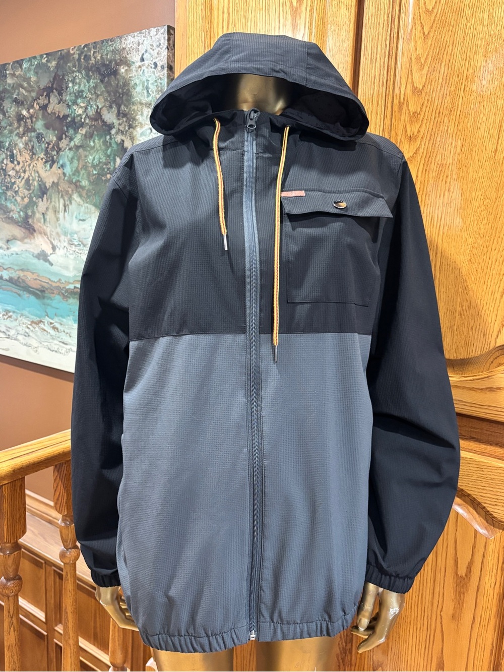 Men's Two-Tone Hooded Jacket - Black & Gray, Rain. Wind breaker Jacket.